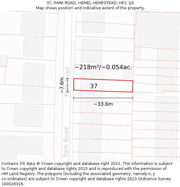 37, PARK ROAD, HEMEL HEMPSTEAD, HP1 1JS: Plot and title map