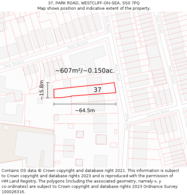 37, PARK ROAD, WESTCLIFF-ON-SEA, SS0 7PQ: Plot and title map