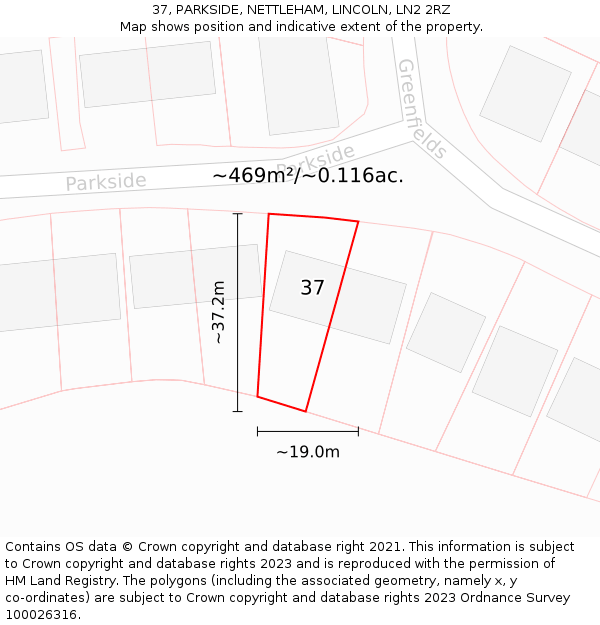 37, PARKSIDE, NETTLEHAM, LINCOLN, LN2 2RZ: Plot and title map