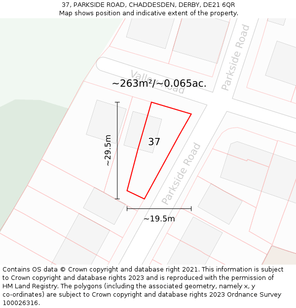 37, PARKSIDE ROAD, CHADDESDEN, DERBY, DE21 6QR: Plot and title map