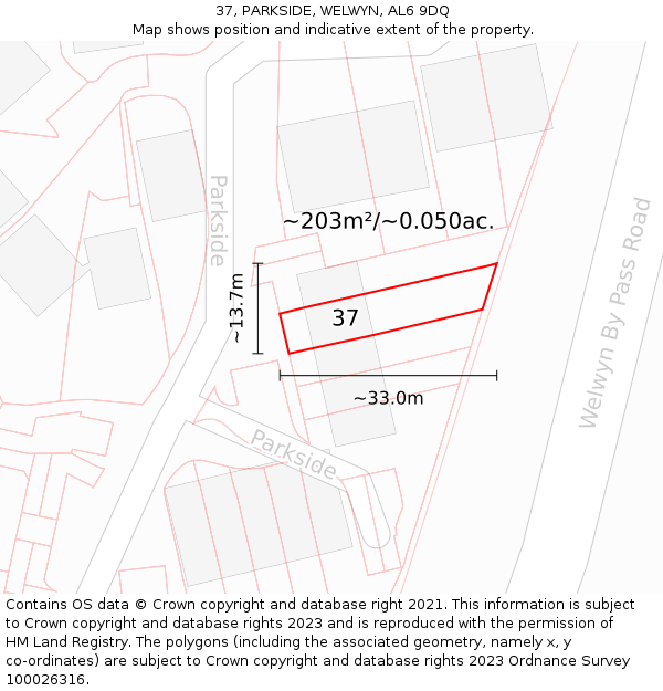 37, PARKSIDE, WELWYN, AL6 9DQ: Plot and title map