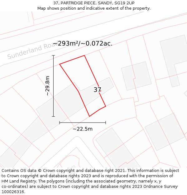 37, PARTRIDGE PIECE, SANDY, SG19 2UP: Plot and title map