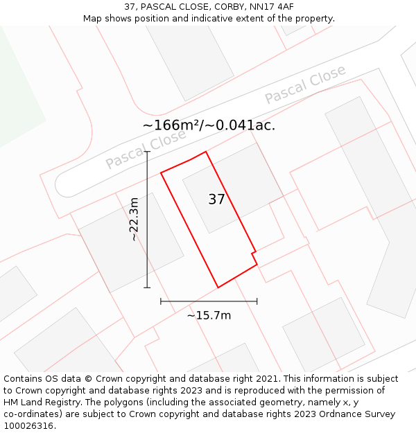 37, PASCAL CLOSE, CORBY, NN17 4AF: Plot and title map