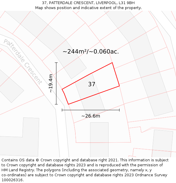 37, PATTERDALE CRESCENT, LIVERPOOL, L31 9BH: Plot and title map