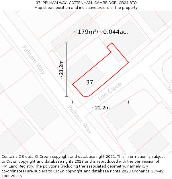 37, PELHAM WAY, COTTENHAM, CAMBRIDGE, CB24 8TQ: Plot and title map