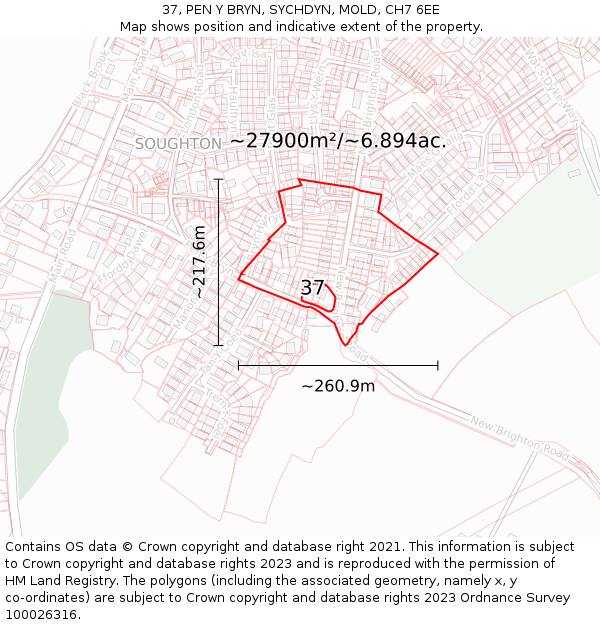 37, PEN Y BRYN, SYCHDYN, MOLD, CH7 6EE: Plot and title map
