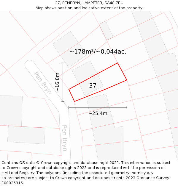 37, PENBRYN, LAMPETER, SA48 7EU: Plot and title map