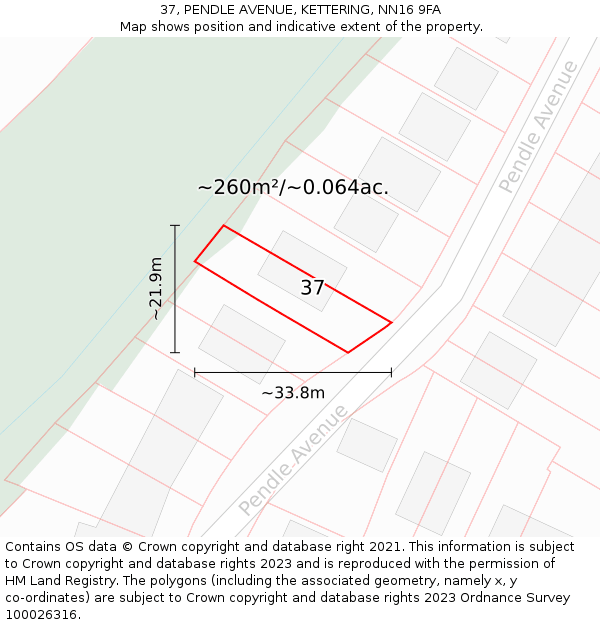 37, PENDLE AVENUE, KETTERING, NN16 9FA: Plot and title map
