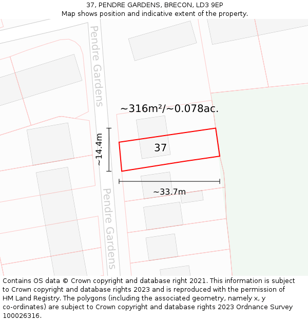 37, PENDRE GARDENS, BRECON, LD3 9EP: Plot and title map