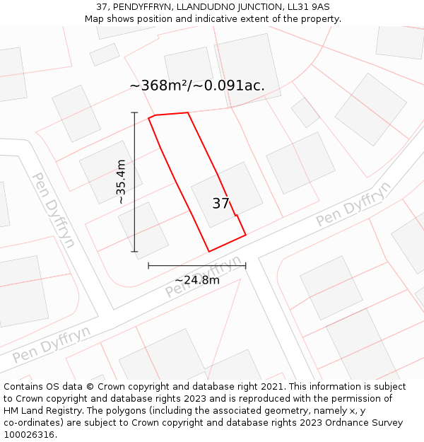 37, PENDYFFRYN, LLANDUDNO JUNCTION, LL31 9AS: Plot and title map