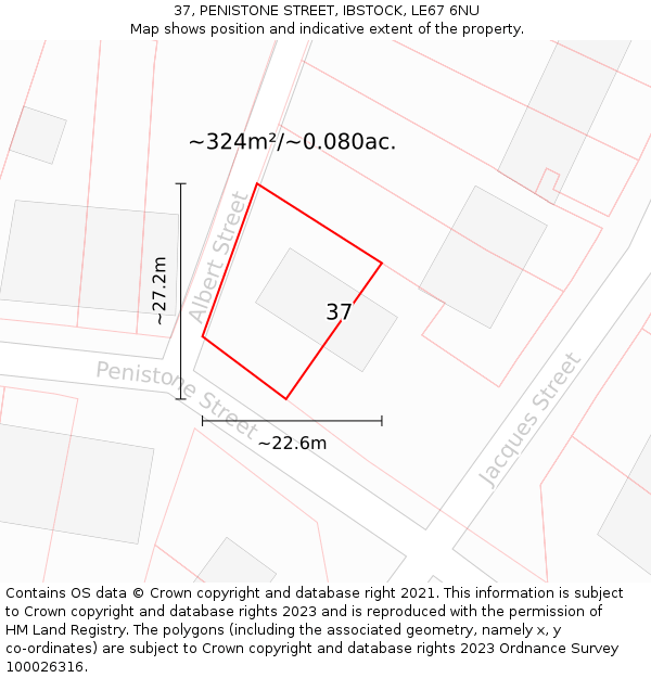 37, PENISTONE STREET, IBSTOCK, LE67 6NU: Plot and title map