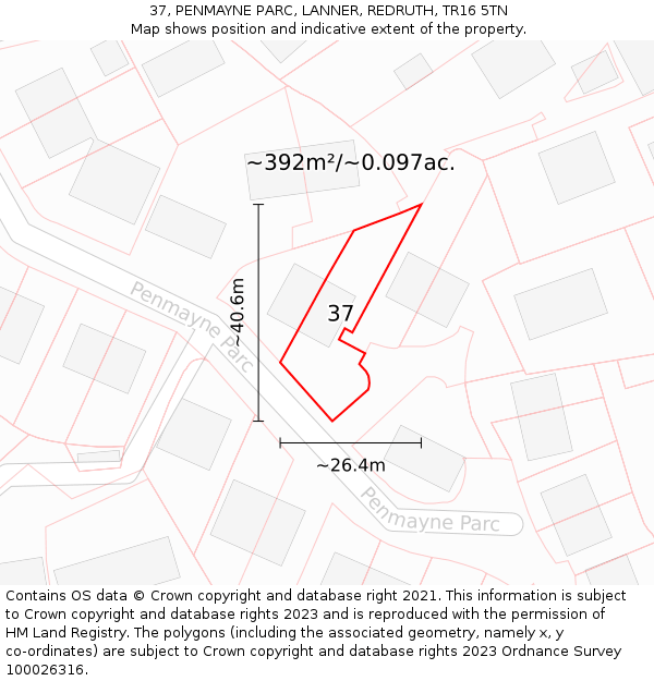 37, PENMAYNE PARC, LANNER, REDRUTH, TR16 5TN: Plot and title map