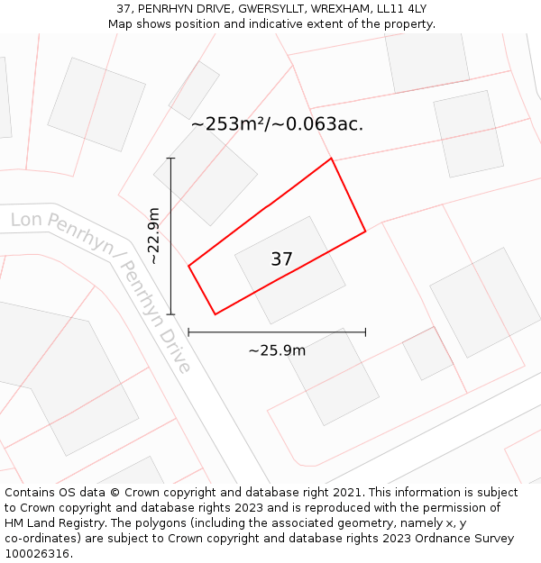 37, PENRHYN DRIVE, GWERSYLLT, WREXHAM, LL11 4LY: Plot and title map
