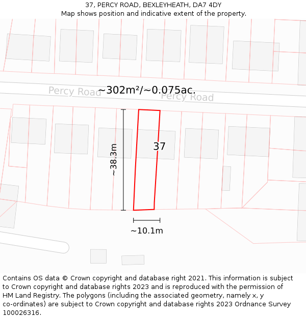 37, PERCY ROAD, BEXLEYHEATH, DA7 4DY: Plot and title map