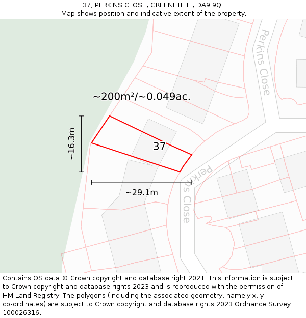 37, PERKINS CLOSE, GREENHITHE, DA9 9QF: Plot and title map
