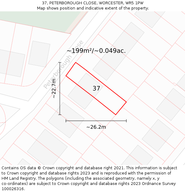 37, PETERBOROUGH CLOSE, WORCESTER, WR5 1PW: Plot and title map