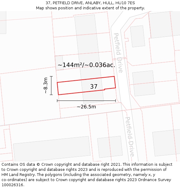 37, PETFIELD DRIVE, ANLABY, HULL, HU10 7ES: Plot and title map