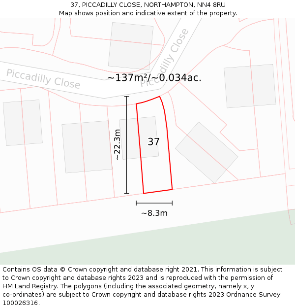 37, PICCADILLY CLOSE, NORTHAMPTON, NN4 8RU: Plot and title map