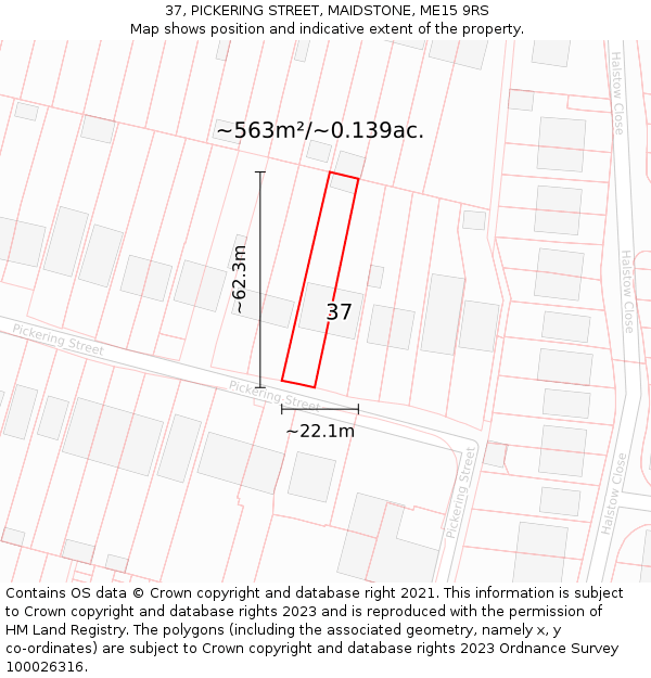 37, PICKERING STREET, MAIDSTONE, ME15 9RS: Plot and title map