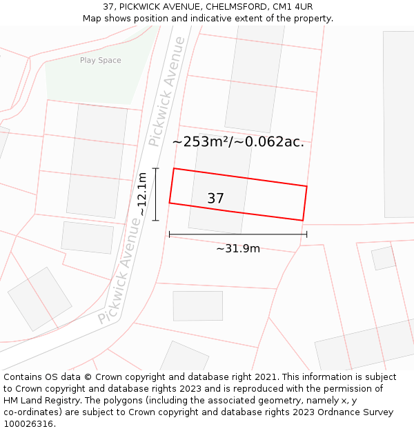 37, PICKWICK AVENUE, CHELMSFORD, CM1 4UR: Plot and title map