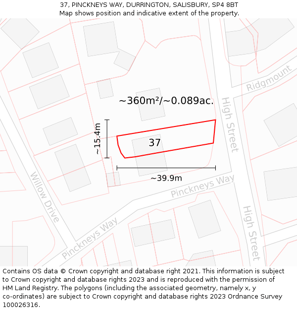 37, PINCKNEYS WAY, DURRINGTON, SALISBURY, SP4 8BT: Plot and title map