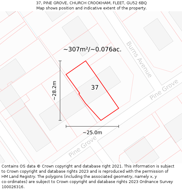 37, PINE GROVE, CHURCH CROOKHAM, FLEET, GU52 6BQ: Plot and title map