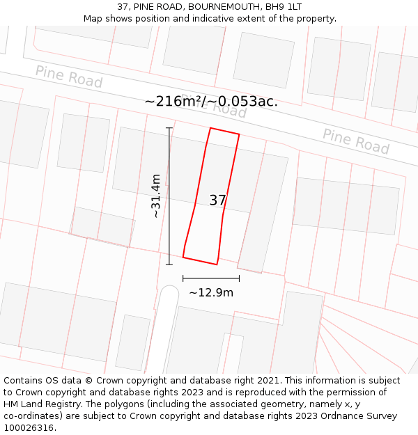 37, PINE ROAD, BOURNEMOUTH, BH9 1LT: Plot and title map