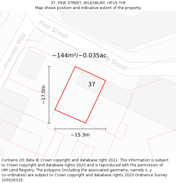 37, PINE STREET, AYLESBURY, HP19 7HF: Plot and title map