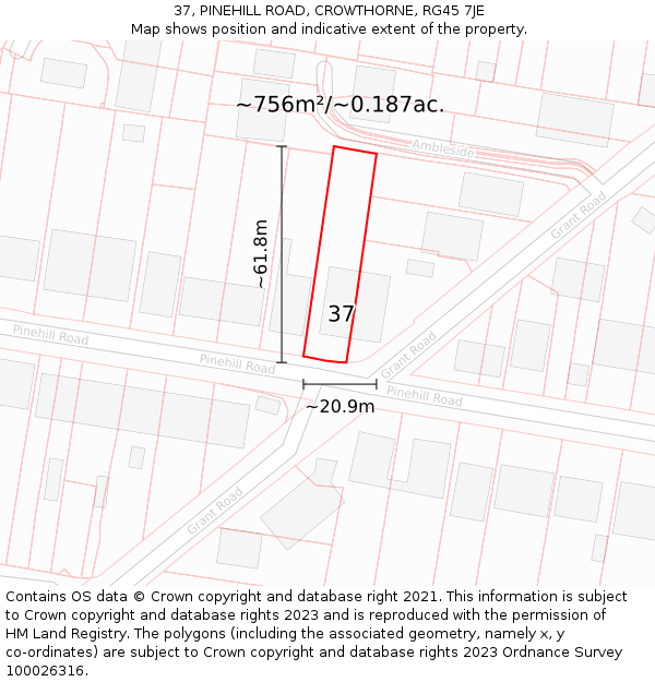 37, PINEHILL ROAD, CROWTHORNE, RG45 7JE: Plot and title map
