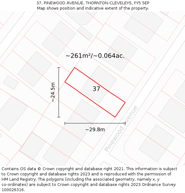 37, PINEWOOD AVENUE, THORNTON-CLEVELEYS, FY5 5EP: Plot and title map