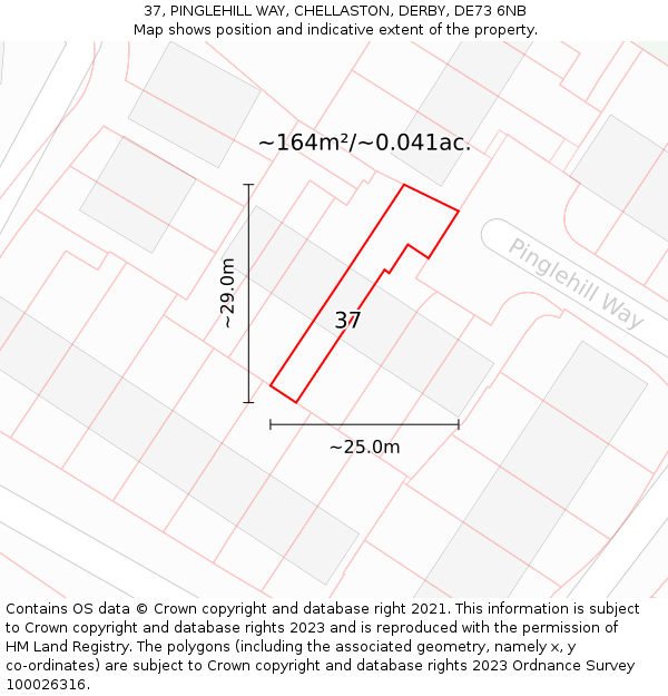 37, PINGLEHILL WAY, CHELLASTON, DERBY, DE73 6NB: Plot and title map