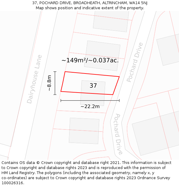 37, POCHARD DRIVE, BROADHEATH, ALTRINCHAM, WA14 5NJ: Plot and title map