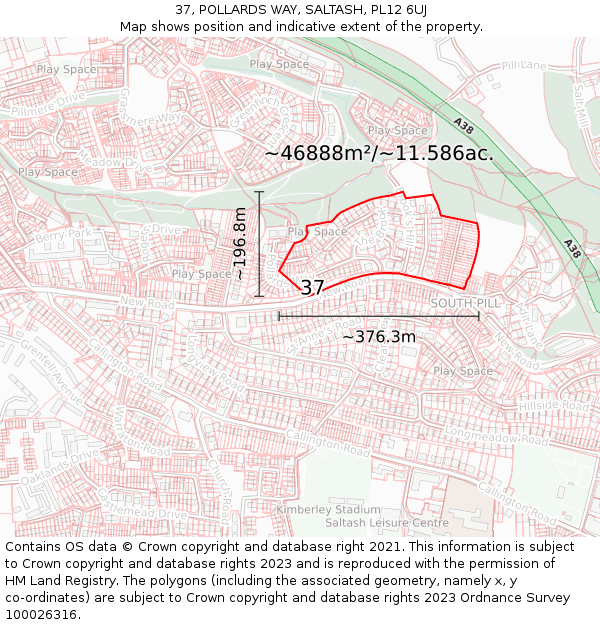 37, POLLARDS WAY, SALTASH, PL12 6UJ: Plot and title map