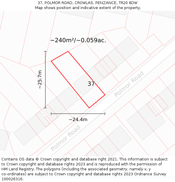37, POLMOR ROAD, CROWLAS, PENZANCE, TR20 8DW: Plot and title map