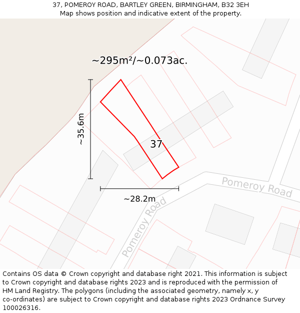37, POMEROY ROAD, BARTLEY GREEN, BIRMINGHAM, B32 3EH: Plot and title map