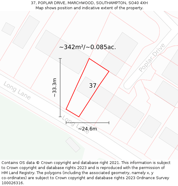 37, POPLAR DRIVE, MARCHWOOD, SOUTHAMPTON, SO40 4XH: Plot and title map