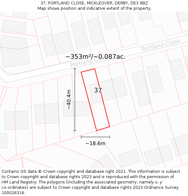 37, PORTLAND CLOSE, MICKLEOVER, DERBY, DE3 9BZ: Plot and title map