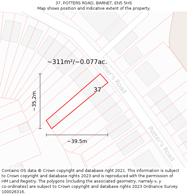 37, POTTERS ROAD, BARNET, EN5 5HS: Plot and title map