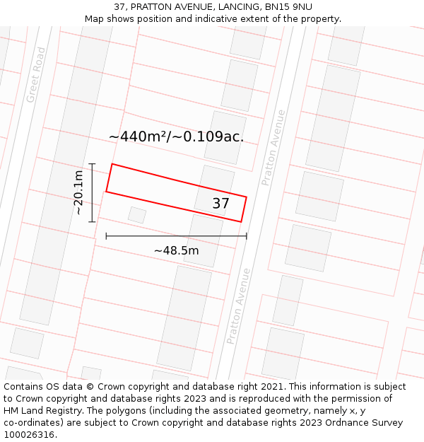 37, PRATTON AVENUE, LANCING, BN15 9NU: Plot and title map