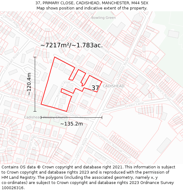 37, PRIMARY CLOSE, CADISHEAD, MANCHESTER, M44 5EX: Plot and title map