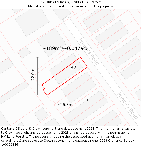 37, PRINCES ROAD, WISBECH, PE13 2PG: Plot and title map