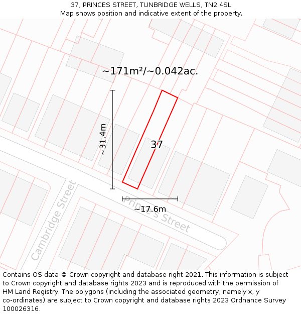 37, PRINCES STREET, TUNBRIDGE WELLS, TN2 4SL: Plot and title map