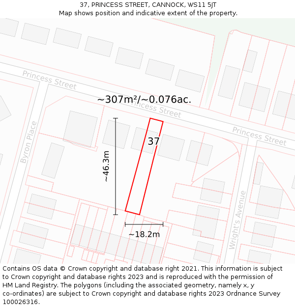 37, PRINCESS STREET, CANNOCK, WS11 5JT: Plot and title map
