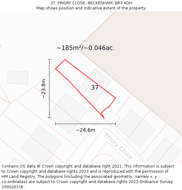 37, PRIORY CLOSE, BECKENHAM, BR3 4DH: Plot and title map
