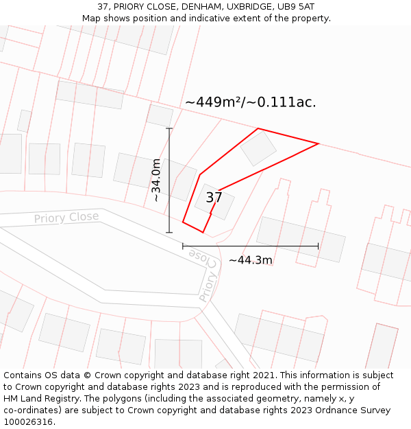 37, PRIORY CLOSE, DENHAM, UXBRIDGE, UB9 5AT: Plot and title map