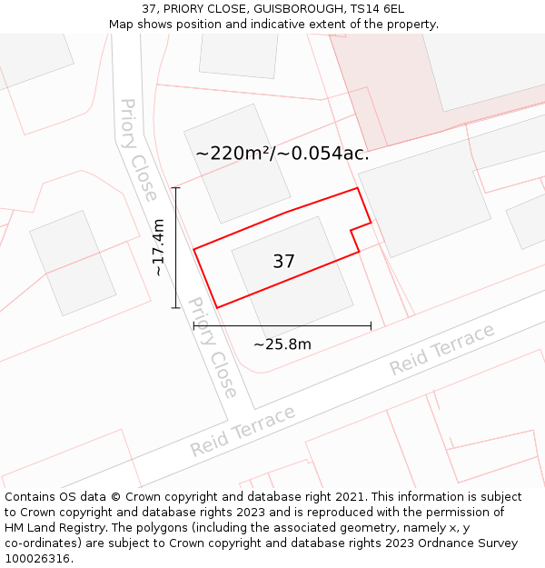 37, PRIORY CLOSE, GUISBOROUGH, TS14 6EL: Plot and title map