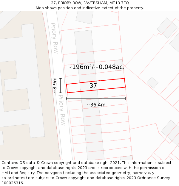 37, PRIORY ROW, FAVERSHAM, ME13 7EQ: Plot and title map