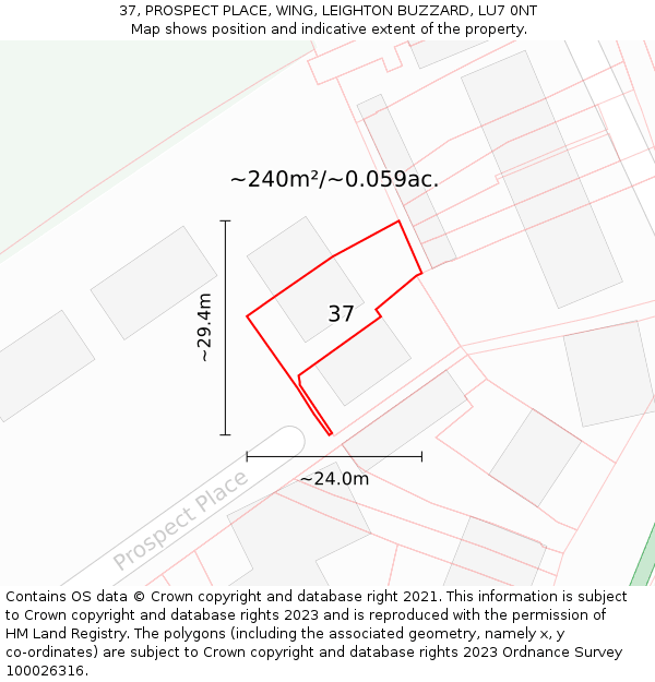 37, PROSPECT PLACE, WING, LEIGHTON BUZZARD, LU7 0NT: Plot and title map