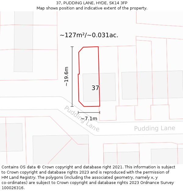 37, PUDDING LANE, HYDE, SK14 3FP: Plot and title map