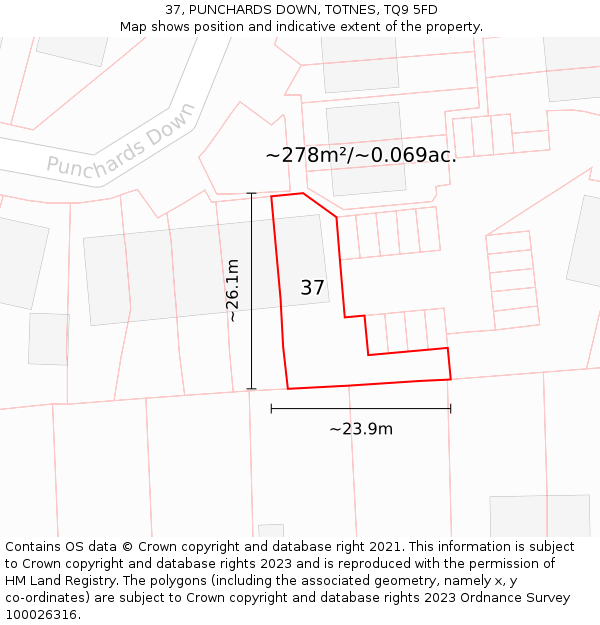 37, PUNCHARDS DOWN, TOTNES, TQ9 5FD: Plot and title map